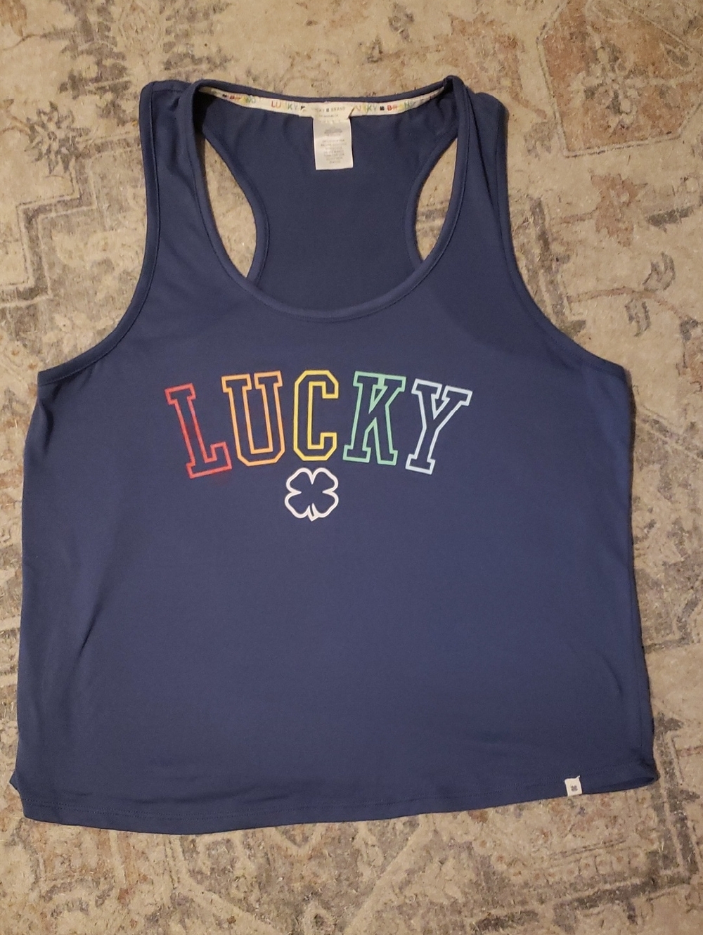 🧁Lucky Brand Navy Racerback Tank with Rainbow Lettering
